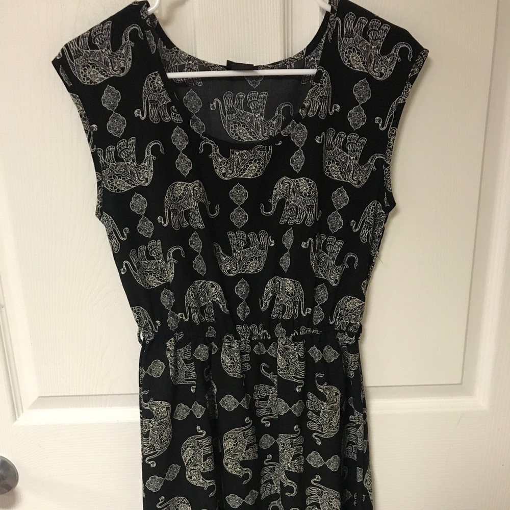 Black dress with cream elephants